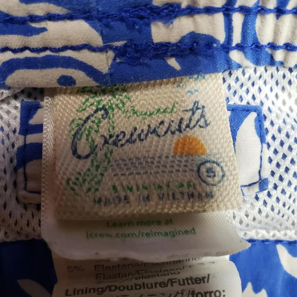 J.Crew Swim Shorts Boys Small Blue Fish Print Mesh Lined Elastic Waist Trunks